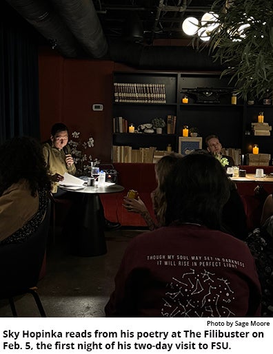 Poet Sky Hopinka at The Filibuster in Tallahassee