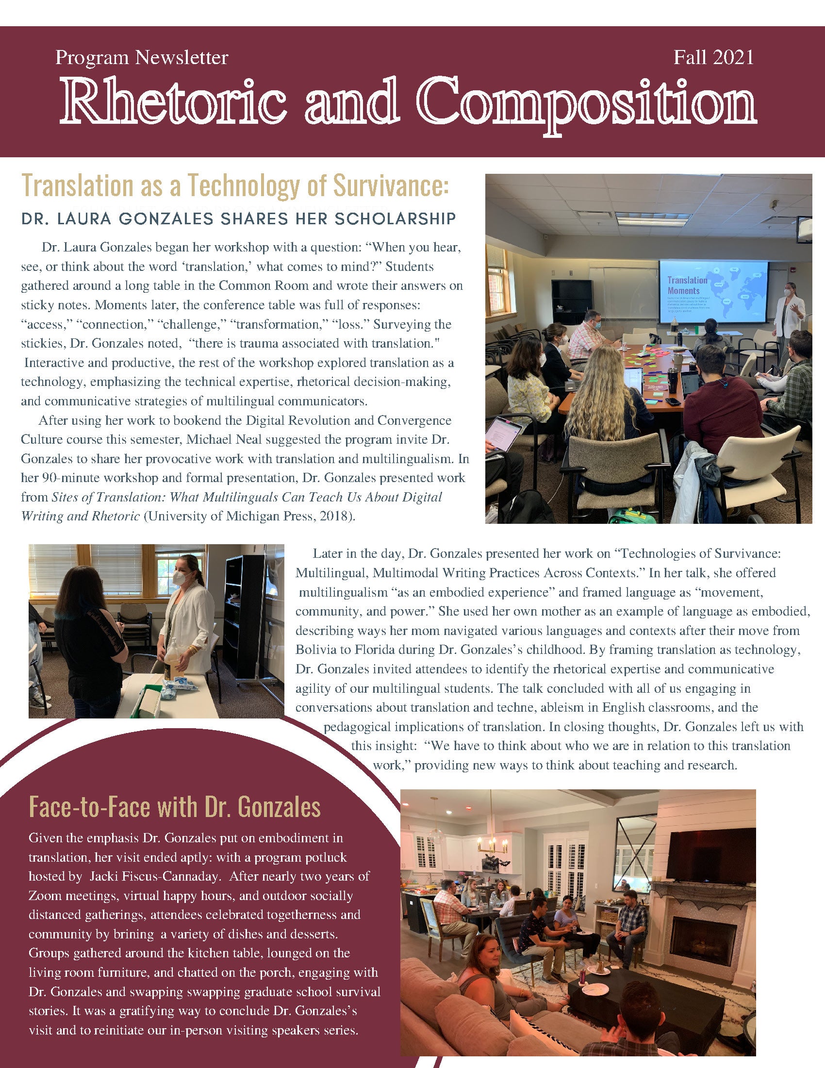 FSU Rhetoric and Composition Program Newsletter, Fall 2021