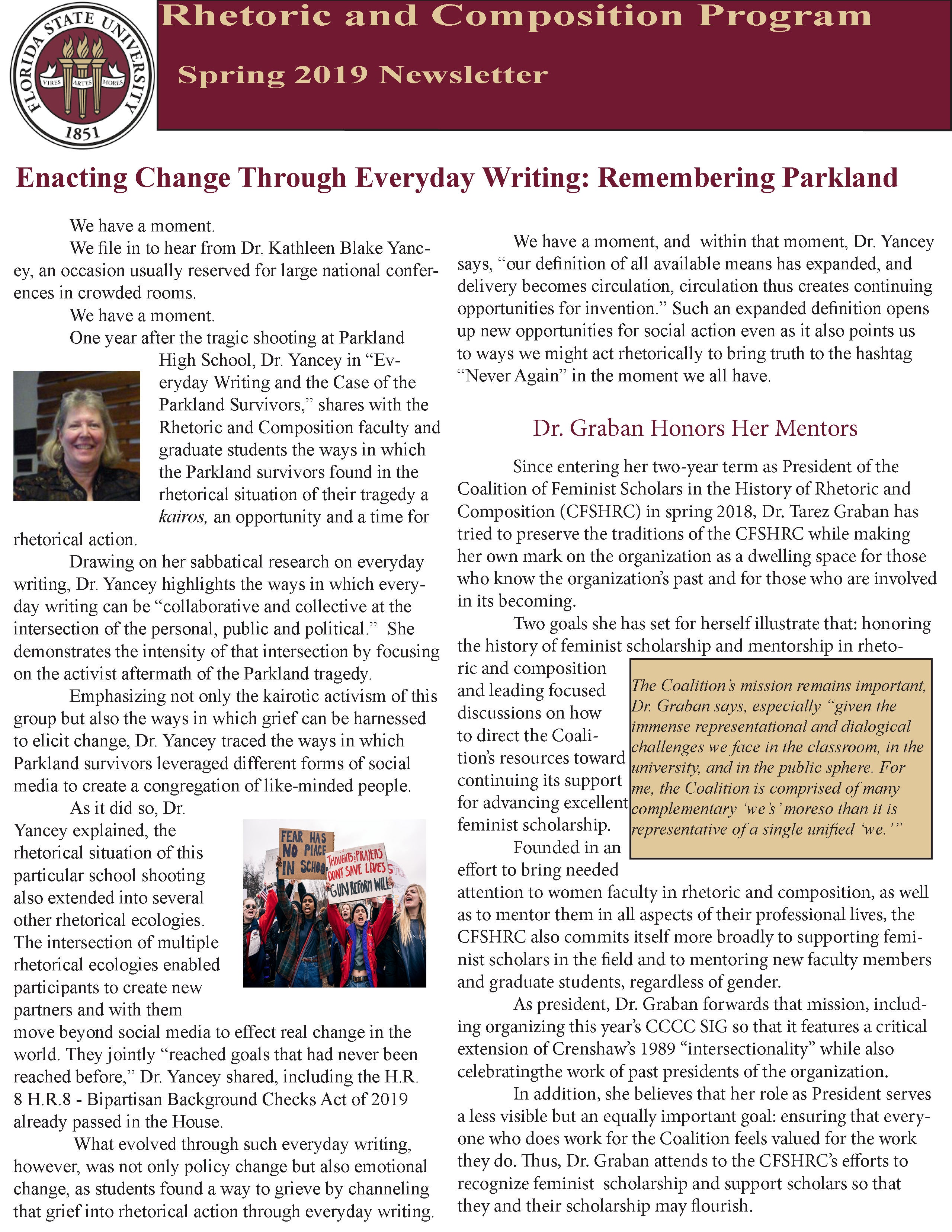 FSU Rhetoric and Composition Program Newsletter, Spring 2019