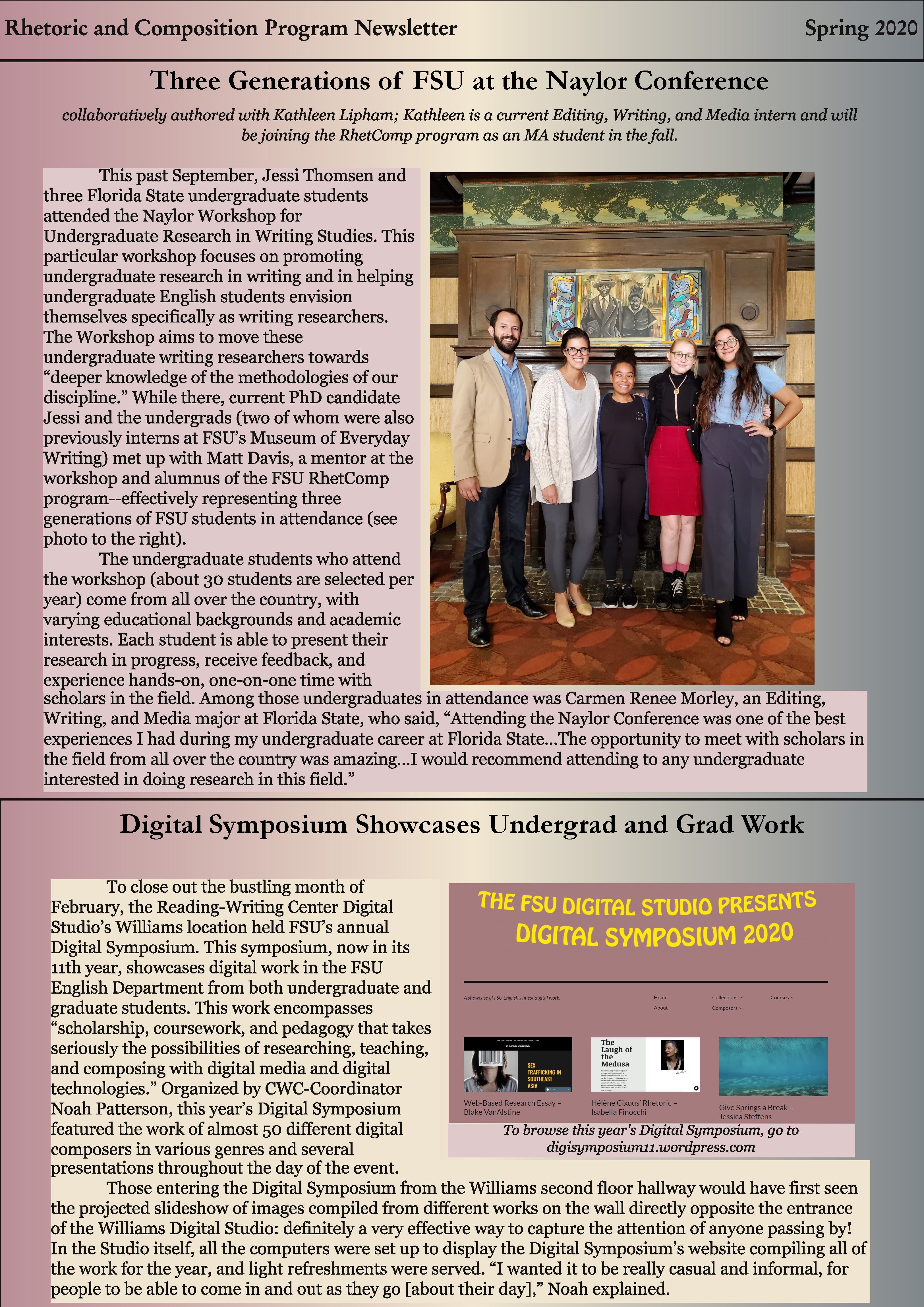 FSU Rhetoric and Composition Program Newsletter, Spring 2020