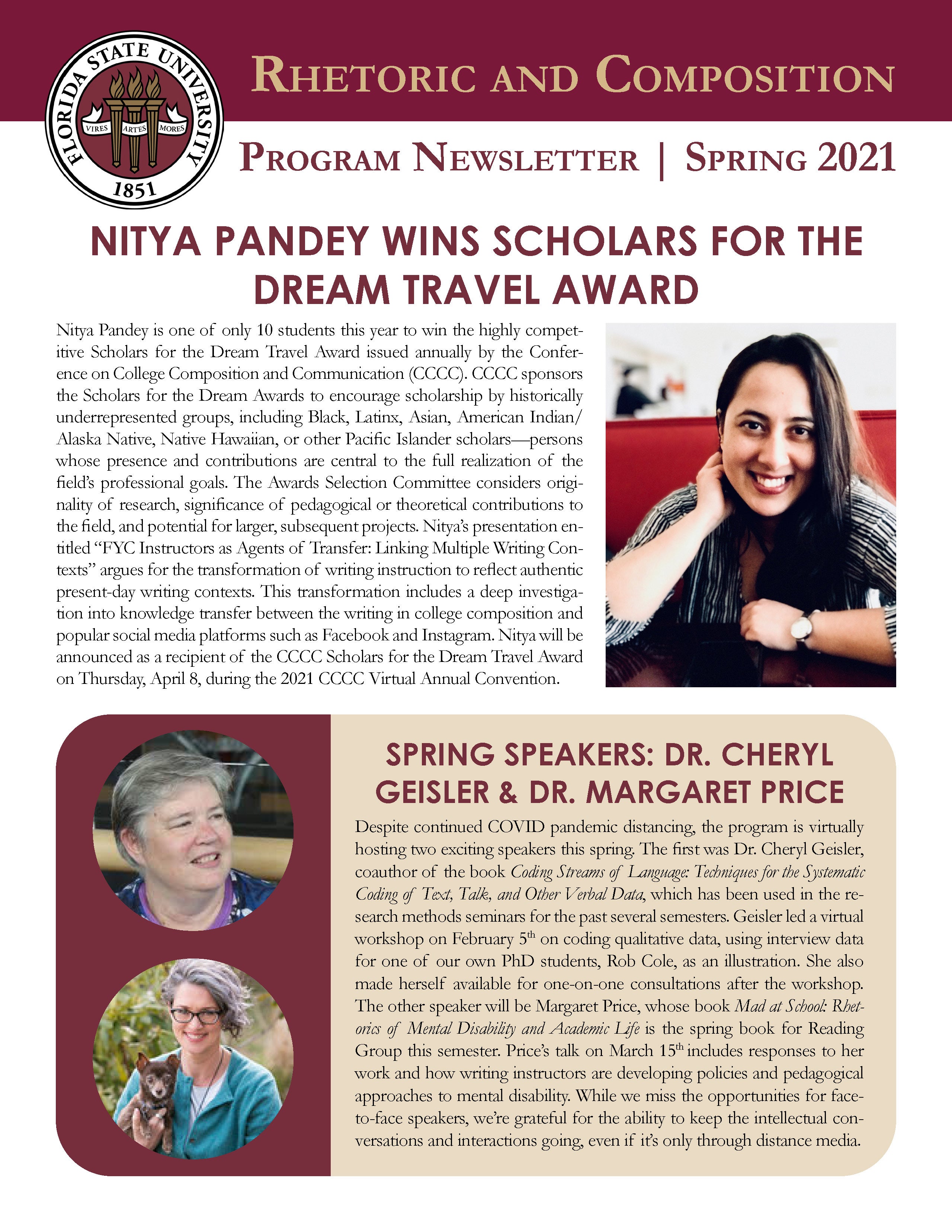 FSU Rhetoric and Composition Program Newsletter, Spring 2021