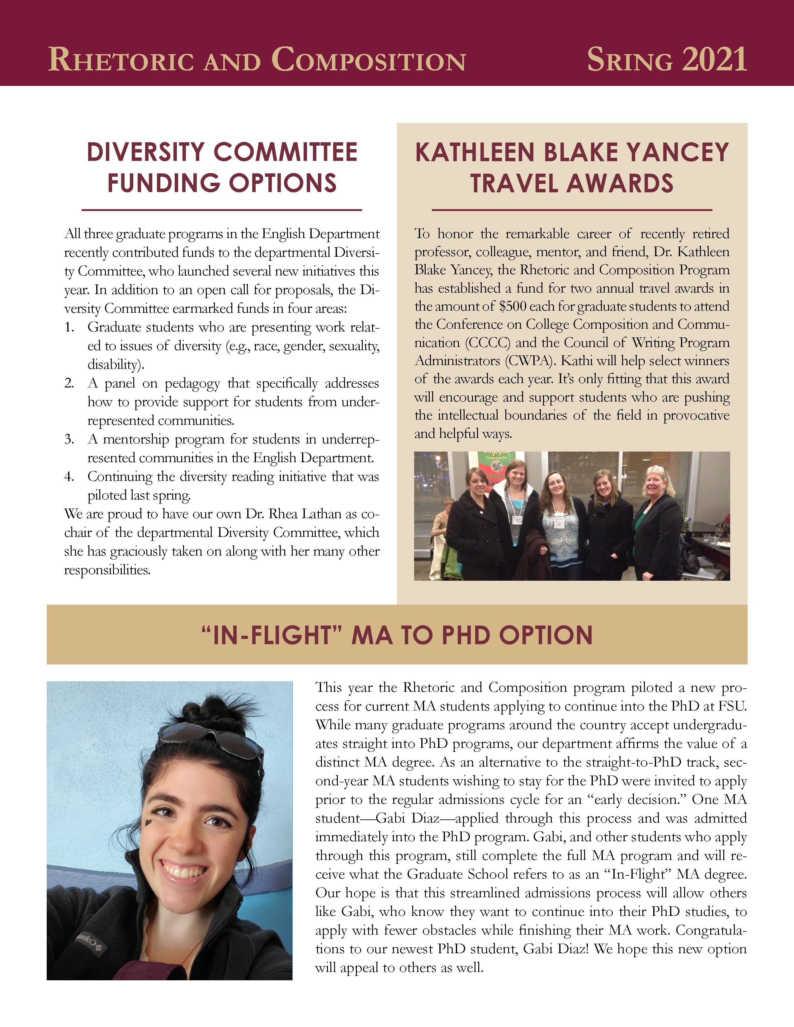 FSU Rhetoric and Composition Program Newsletter, Spring 2021
