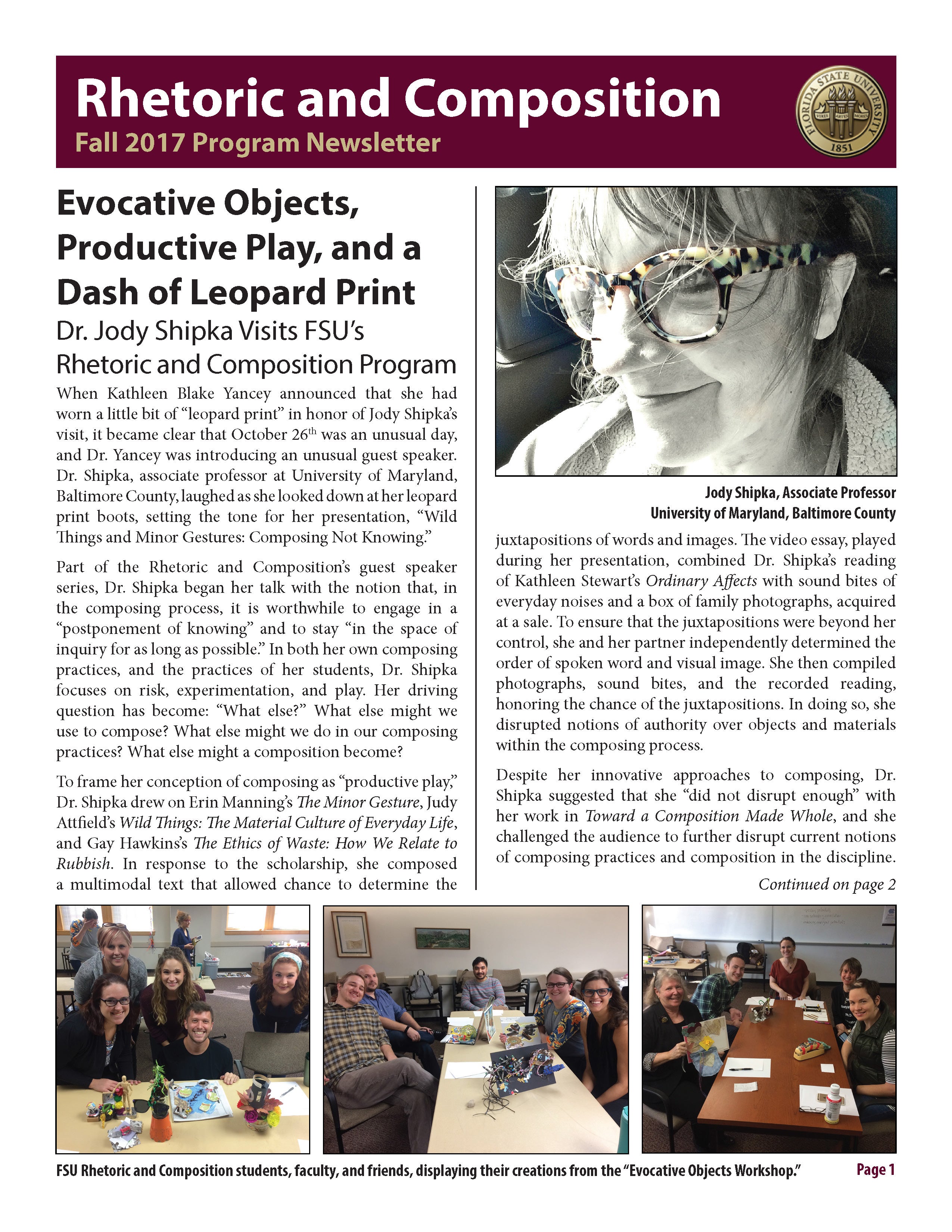 FSU Rhetoric and Composition Program Newsletter, Fall 2017