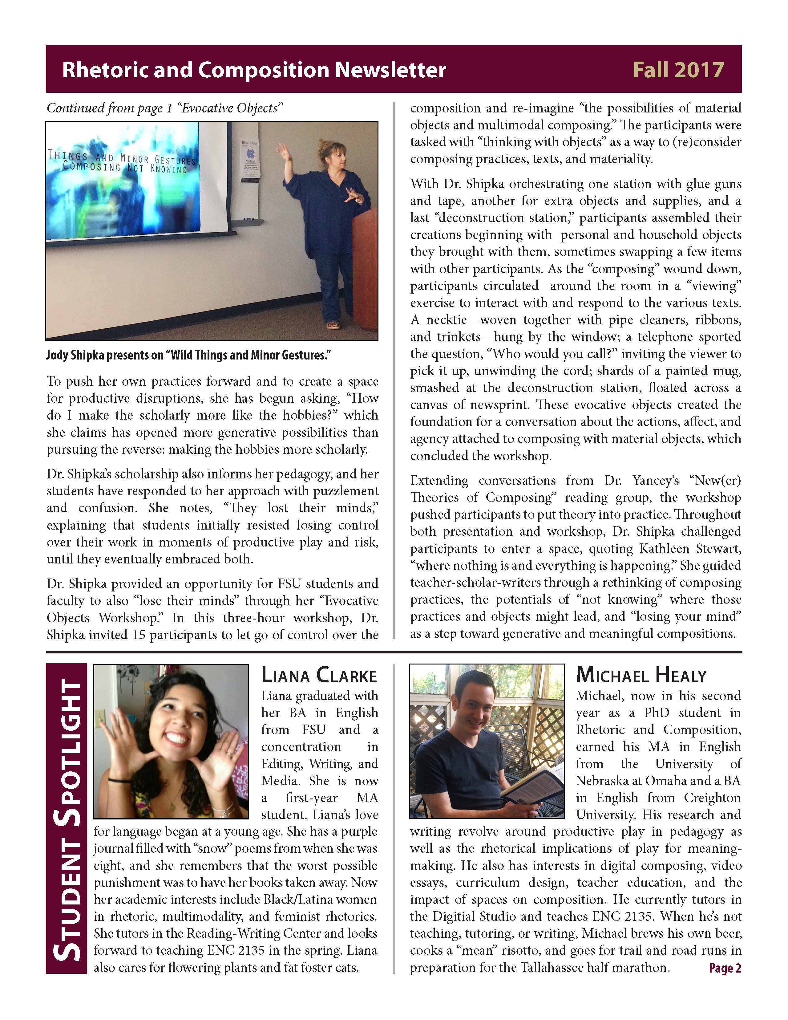 FSU Rhetoric and Composition Program Newsletter, Fall 2017