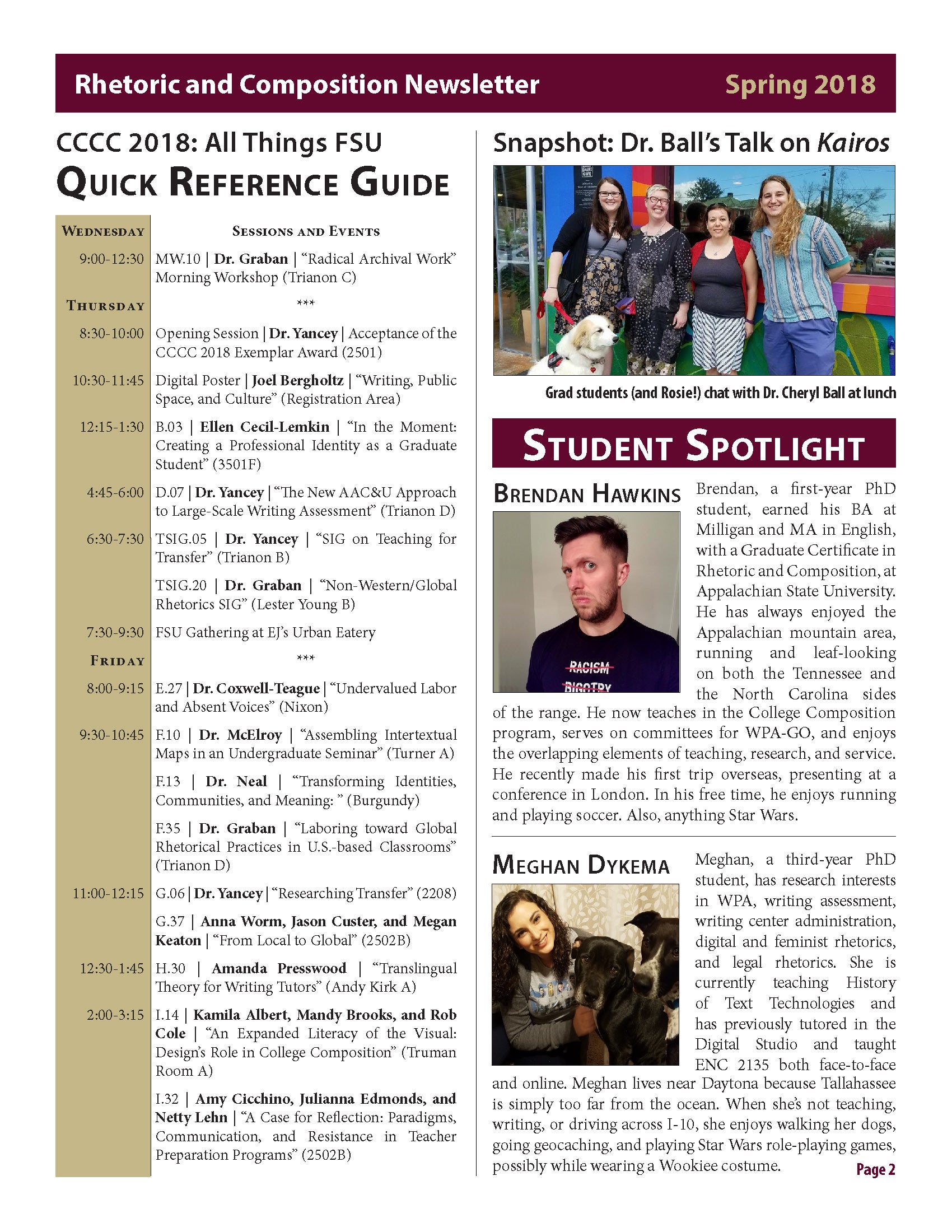 FSU Rhetoric and Composition Program Newsletter, Spring 2018