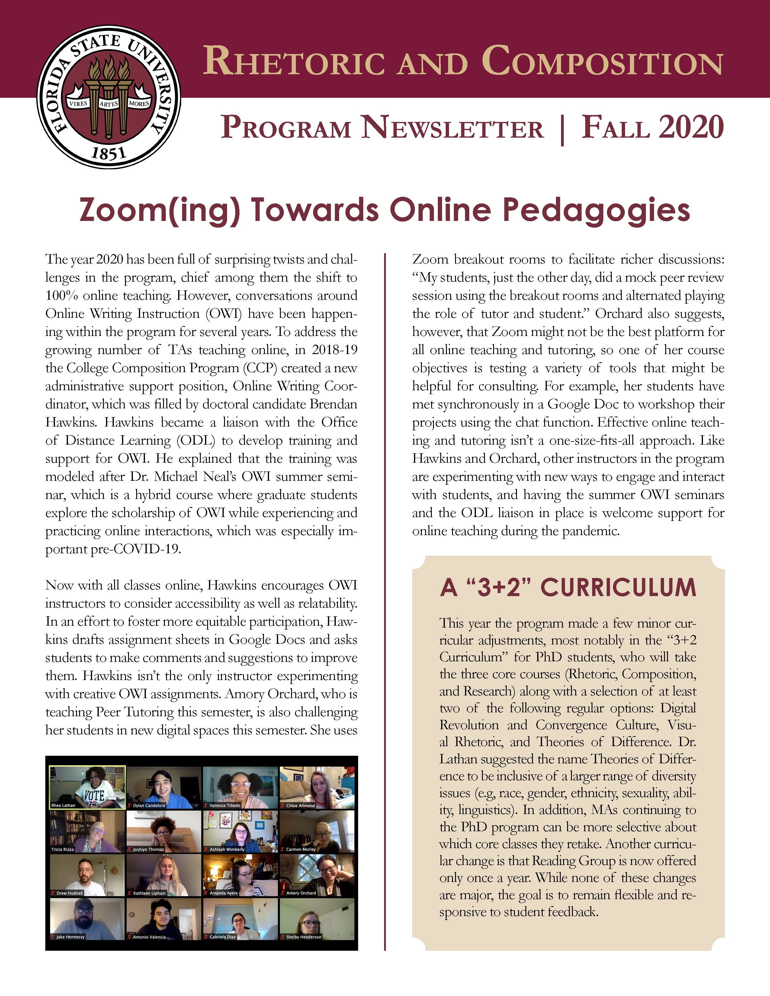FSU Rhetoric and Composition Program Newsletter, Fall 2020