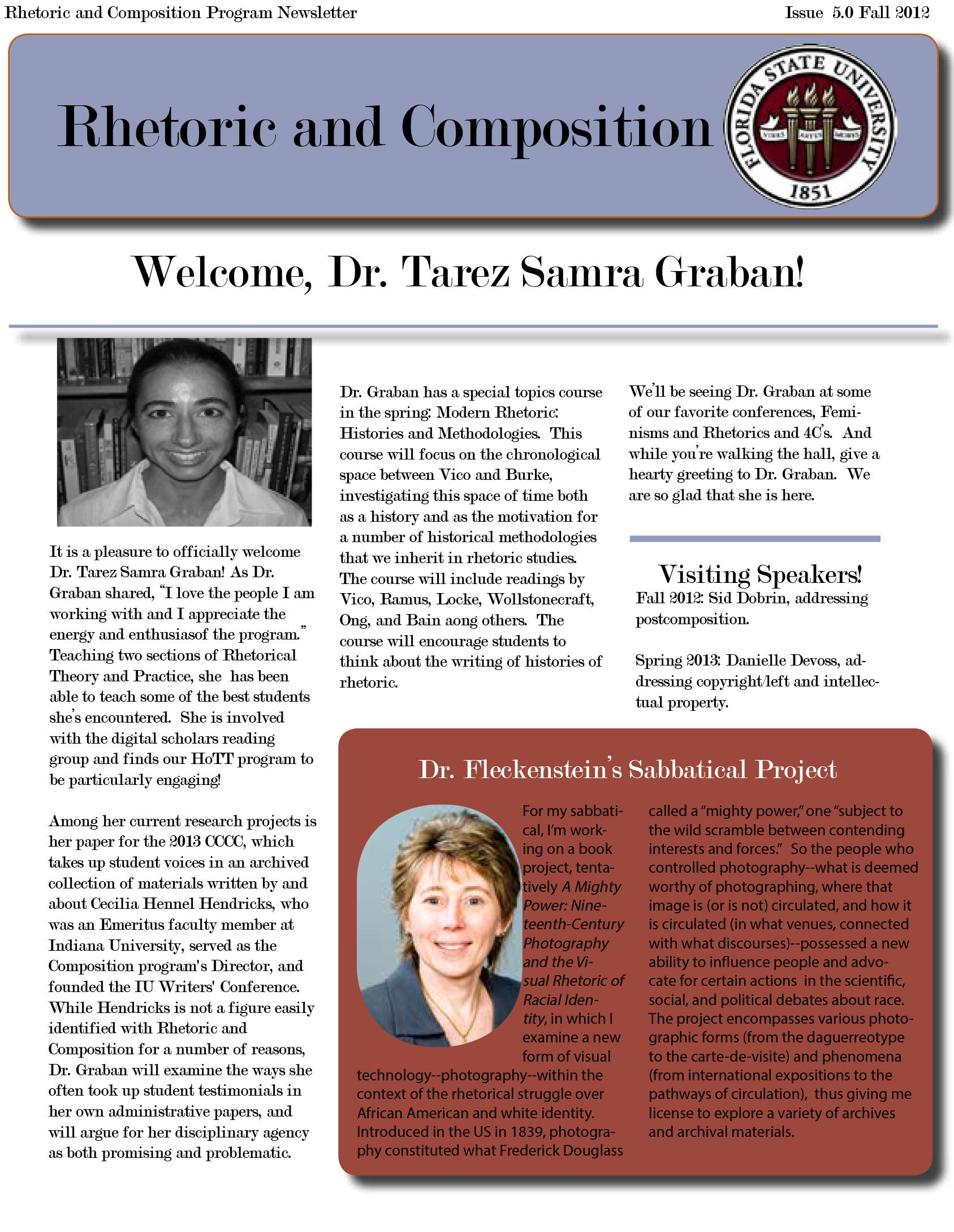 FSU Rhetoric and Composition Program Newsletter, Fall 2012