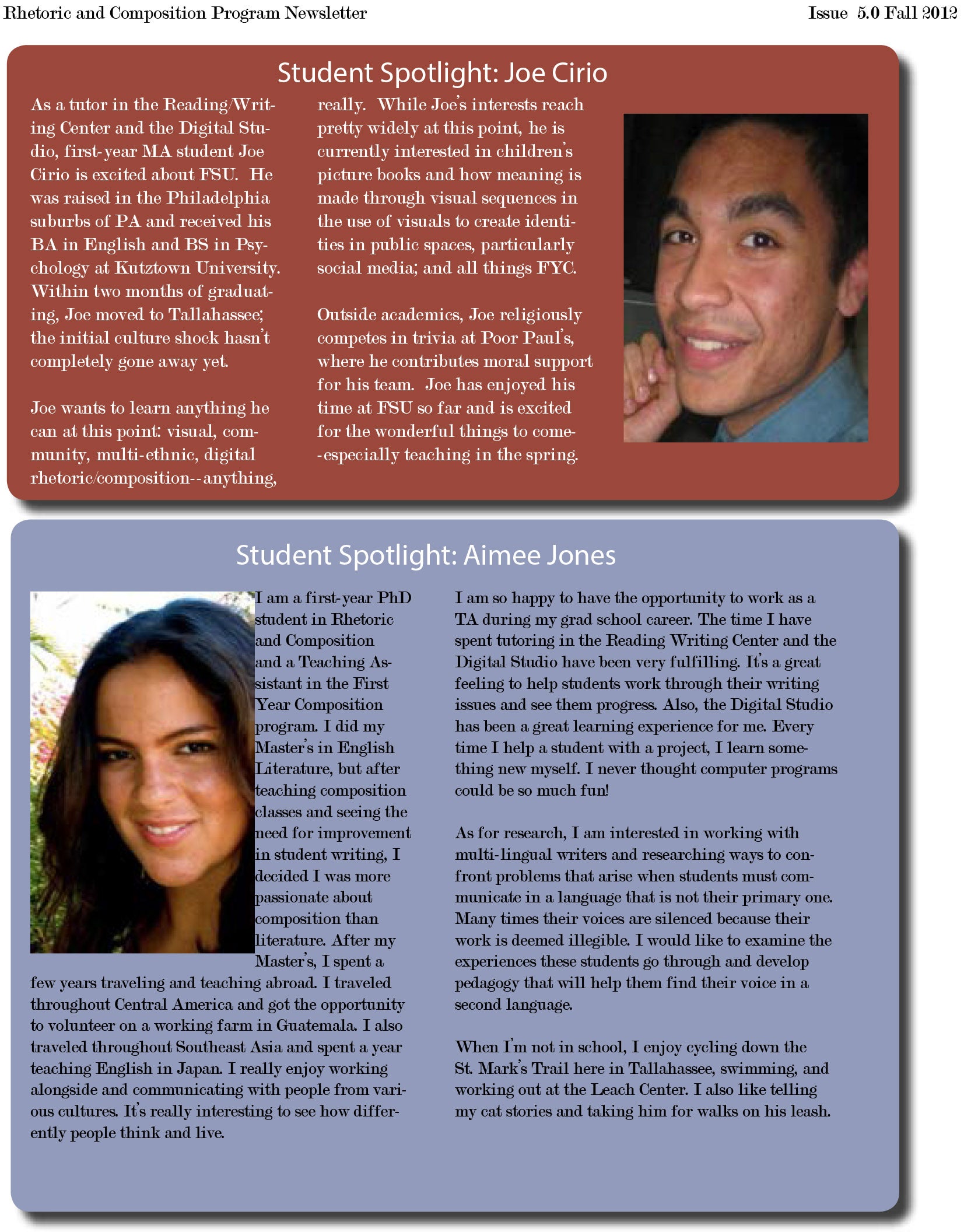 FSU Rhetoric and Composition Program Newsletter, Fall 2012
