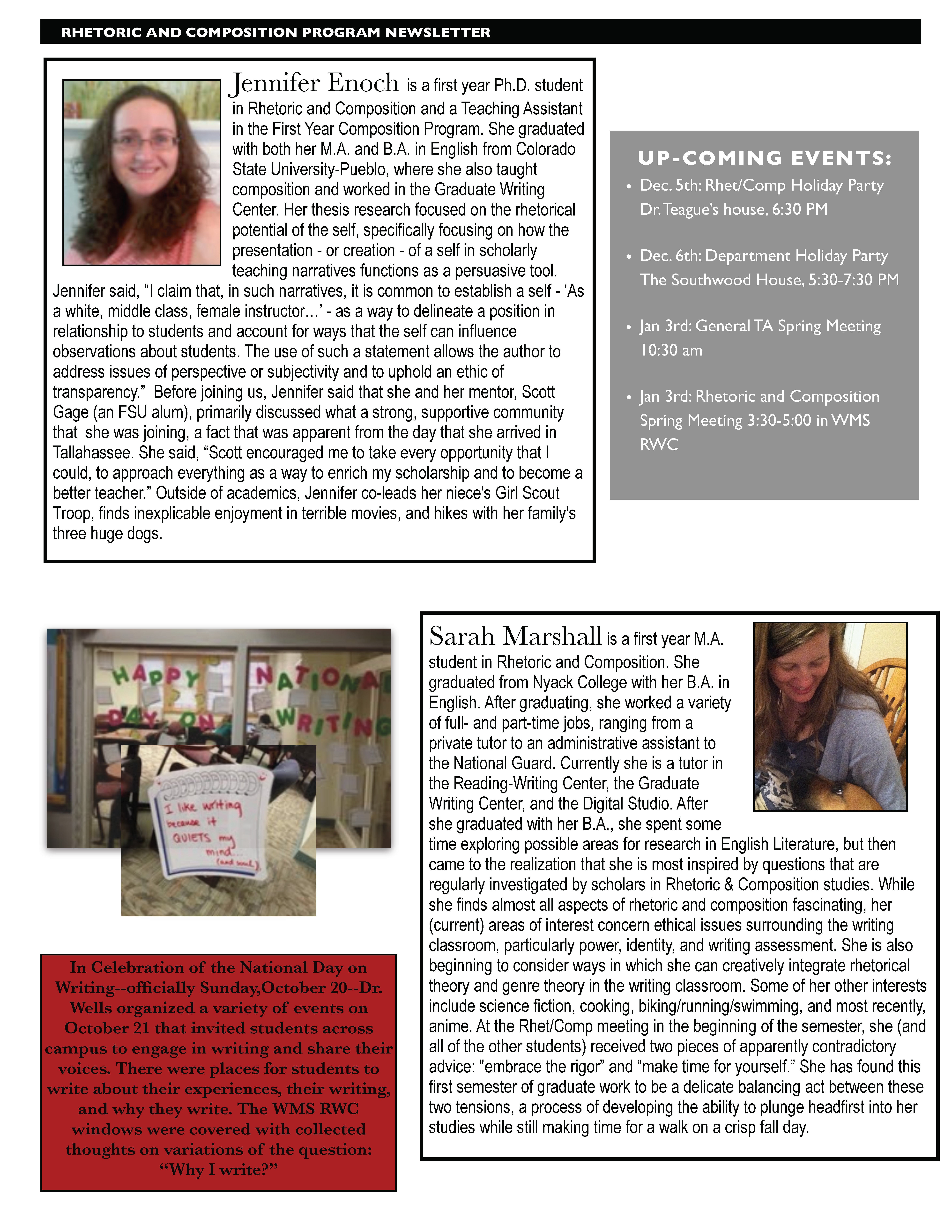FSU Rhetoric and Composition Program Newsletter, Fall 2013