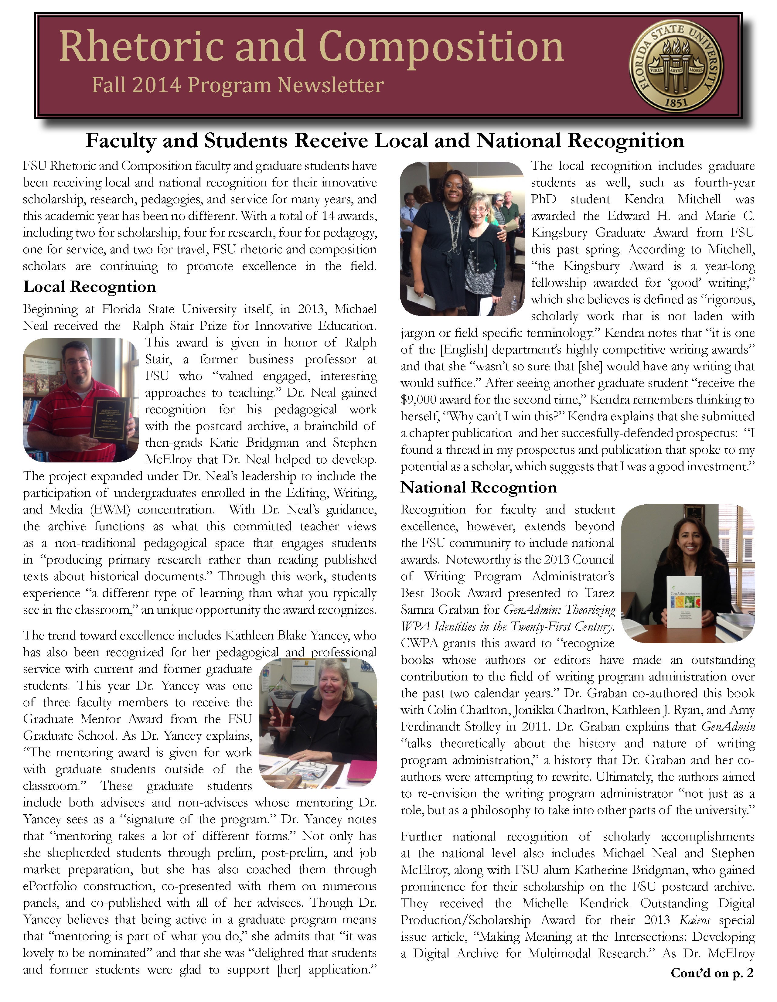 FSU Rhetoric and Composition Program Newsletter, Fall 2014