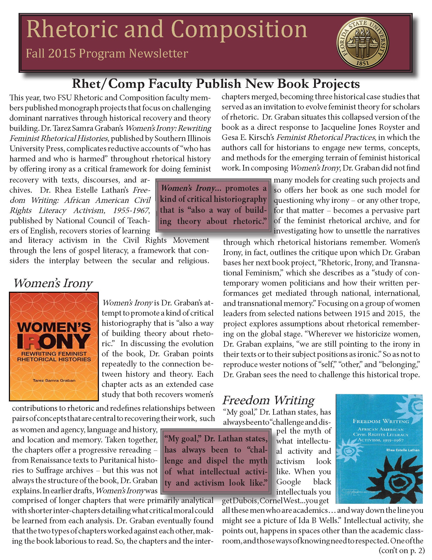 FSU Rhetoric and Composition Program Newsletter, Fall 2015