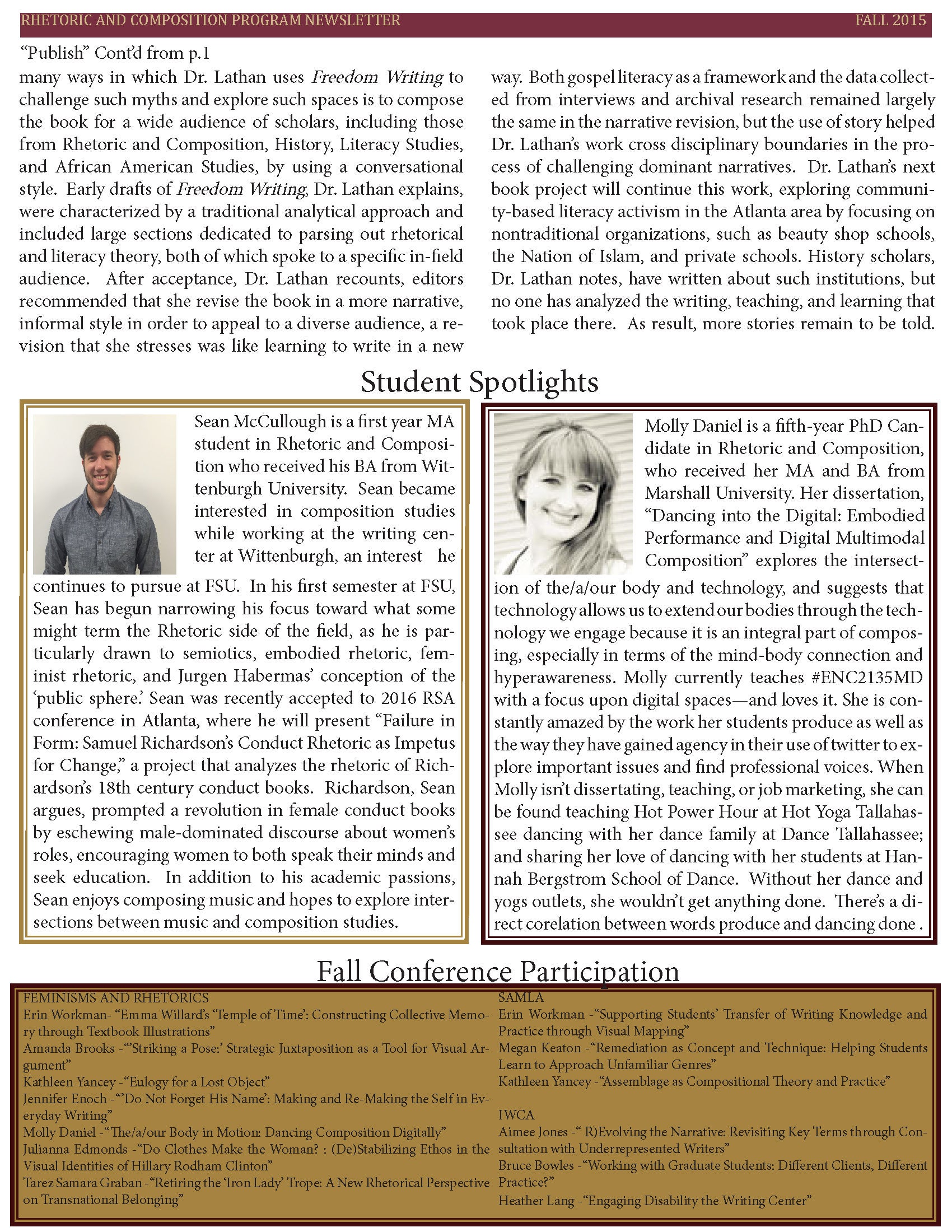 FSU Rhetoric and Composition Program Newsletter, Fall 2015
