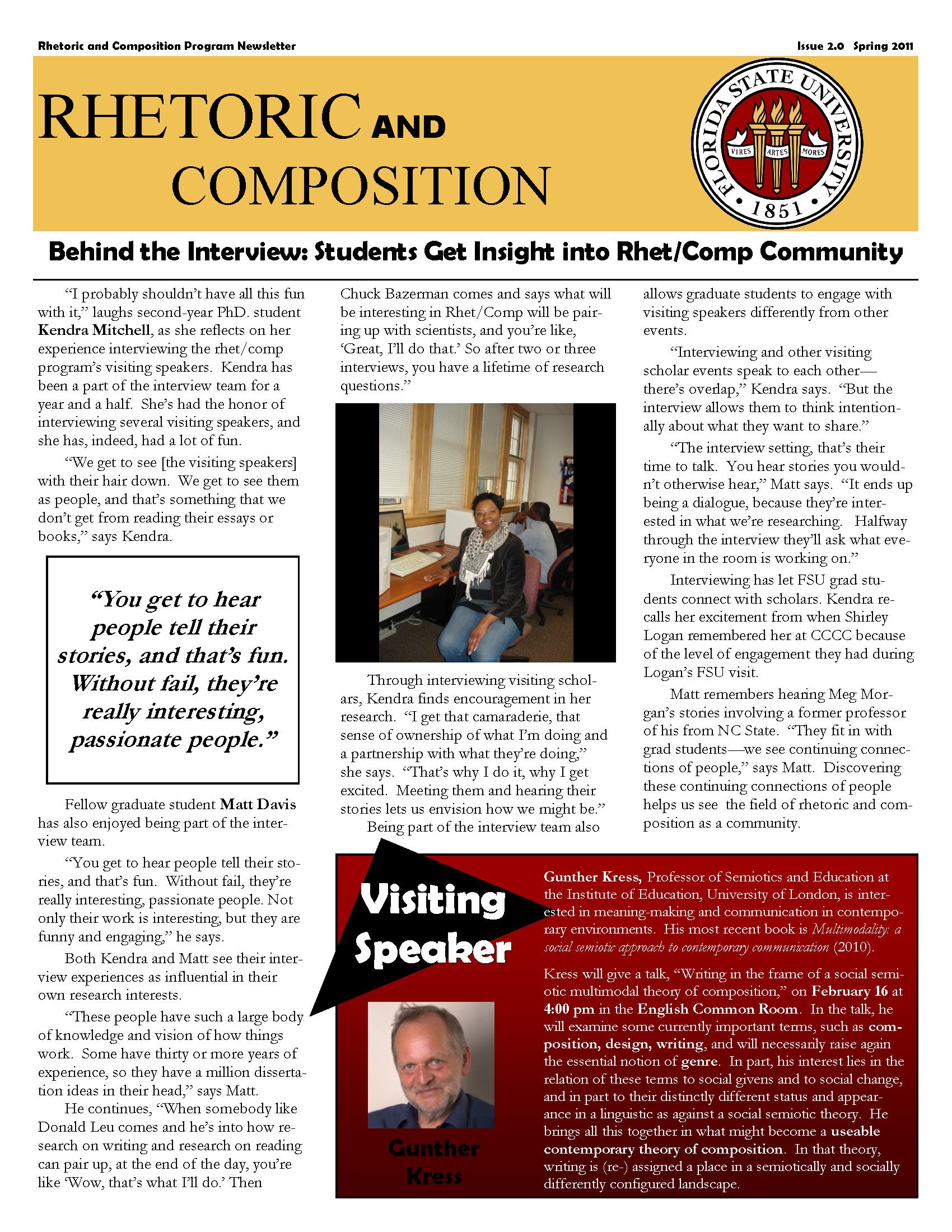 FSU Rhetoric and Composition Program Newsletter, Spring 2011