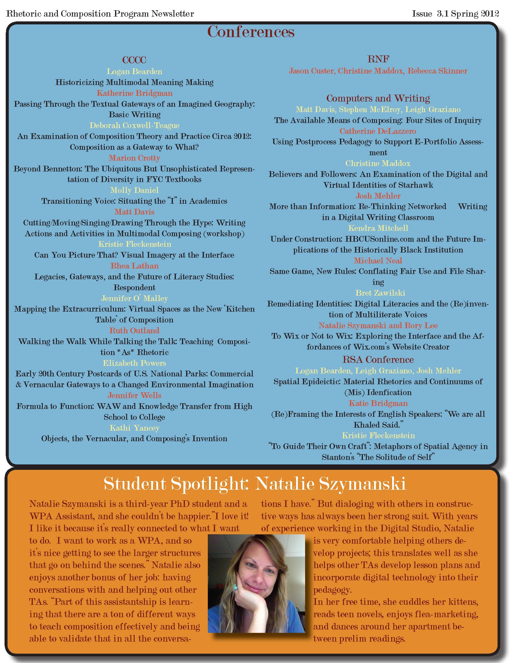 FSU Rhetoric and Composition Program Newsletter, Spring 2012