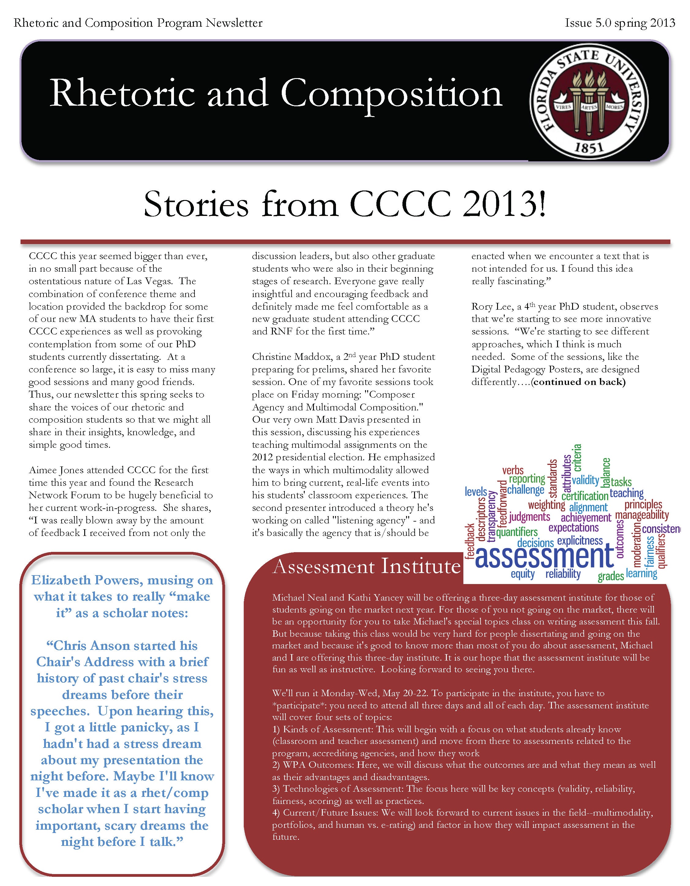 FSU Rhetoric and Composition Program Newsletter, Spring 2013