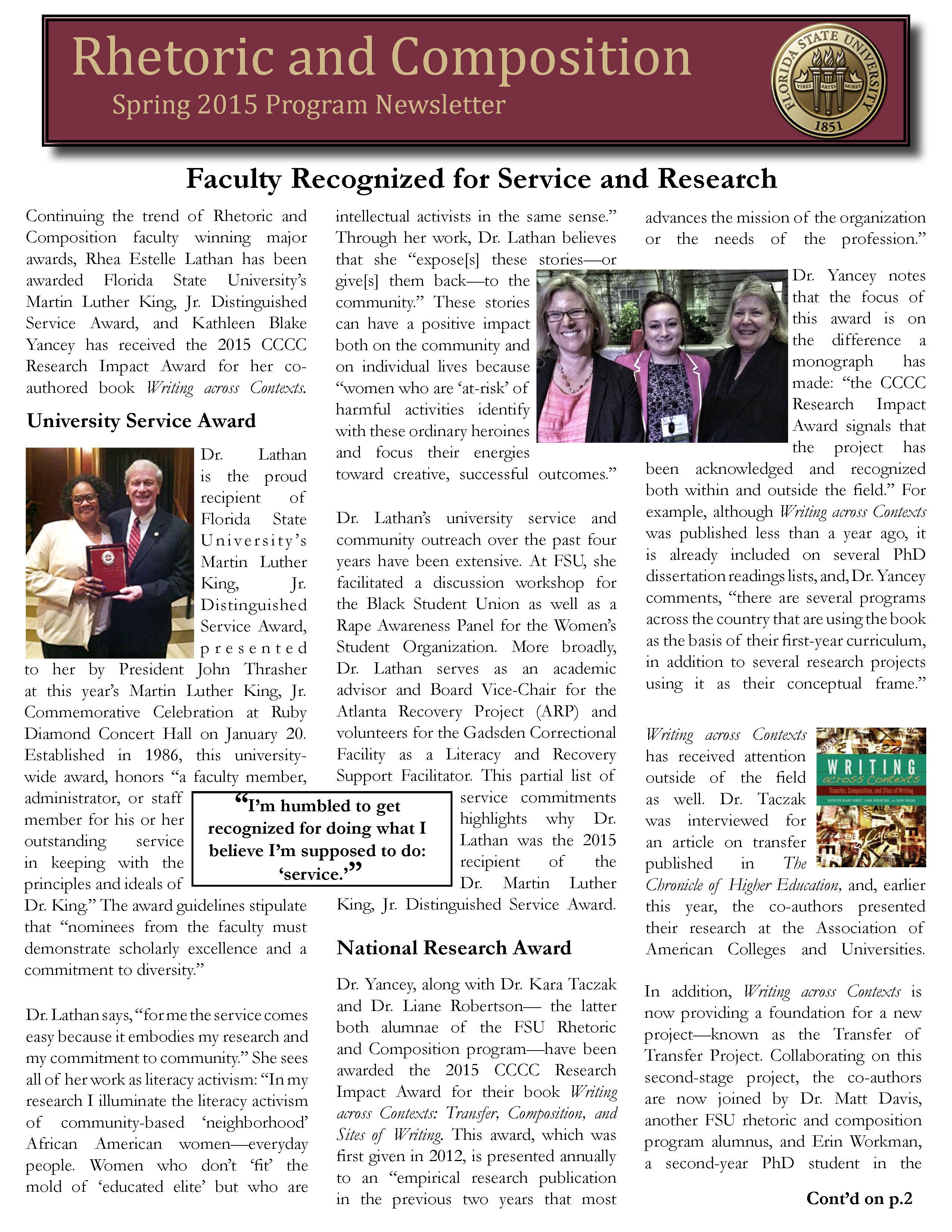 FSU Rhetoric and Composition Program Newsletter, Spring 2015