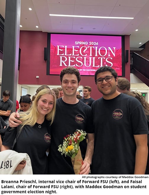 Maxwell Goodman on SGA Election Night with Breanna Prieschl and Faisal Lalani